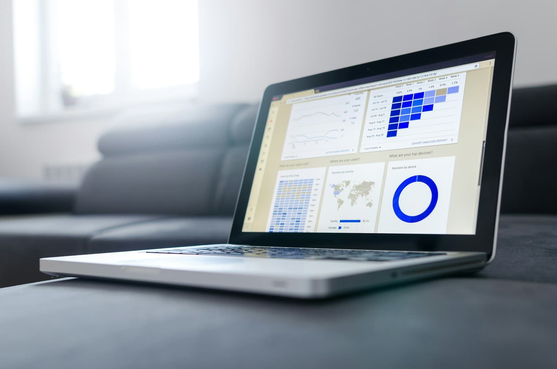 Laptop displaying organized reporting and client data