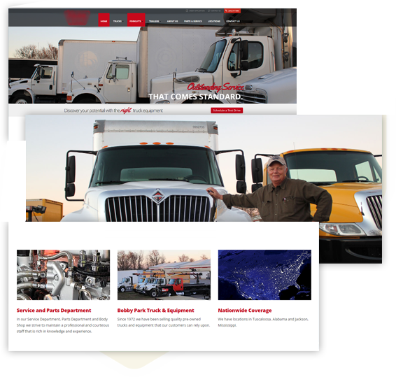 Trucking company website and service pages used in the campaign